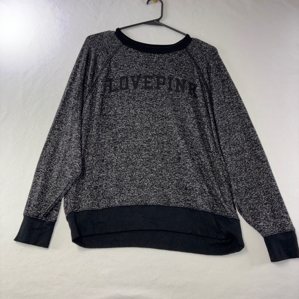 480 Athleisure PINK Victoria's Secret Sweatshirt S Black Gray Space Dye Graphic